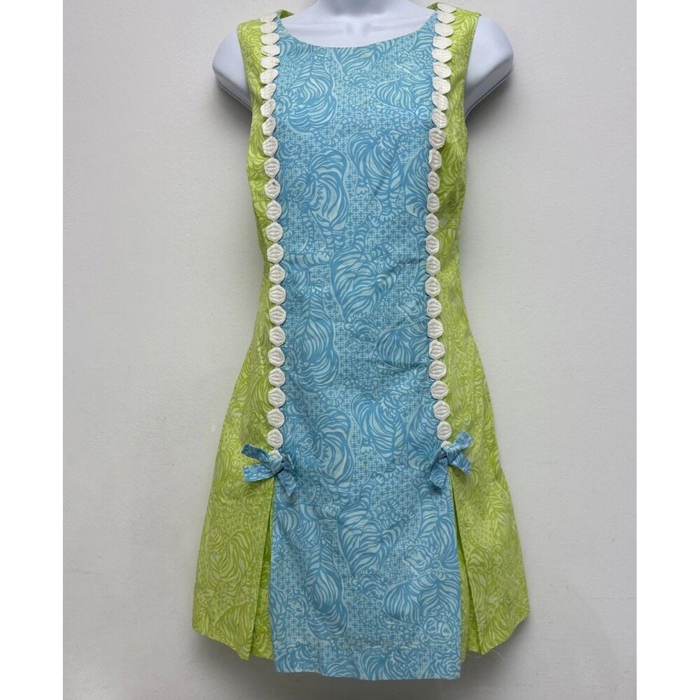 Lilly Pulitzer Jubilee Womens 2 Shift Dress Lime Green & Aqua 50th Anniversary